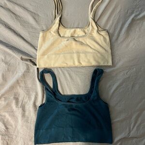 Anthropologie Cream and Teal Tank Tops